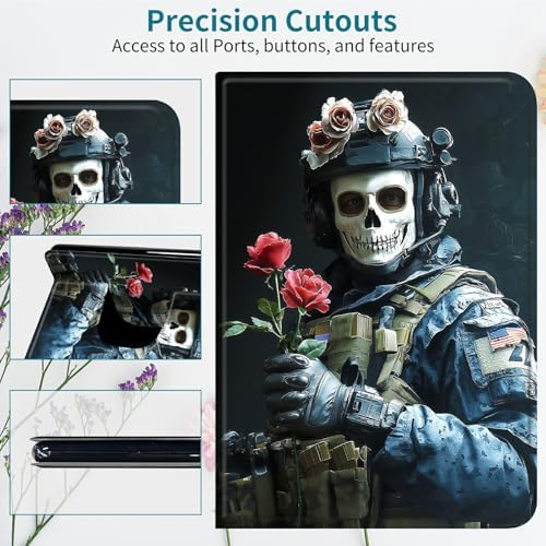 Case for Samsung Tab A11 8.7" 2025/Galaxy Tab A9 8.7" 2023, 360 Degree Rotating Stand with Multi-Angle Vertical & Horizontal Viewing Shockproof Shell for Women Men, Skull Man Flower