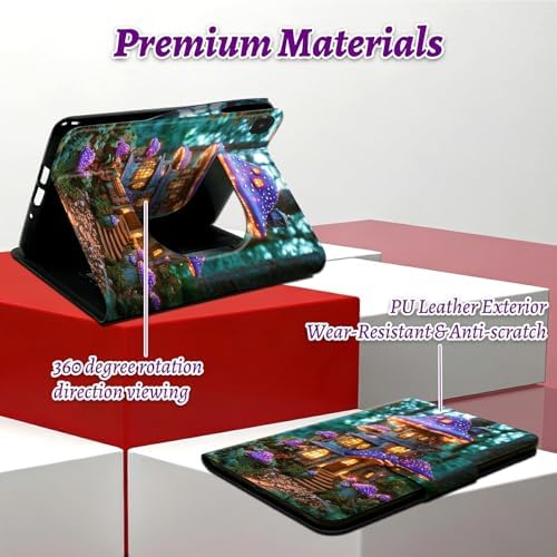 Rotating Handle Case for Samsung Galaxy Tab A 10.1" 2019 SM-T510/T515/T517, 360 Degree Swivel Kickstand with Magnetic Closure Leather Protective Cover for Men, Purple Mushroom Castle
