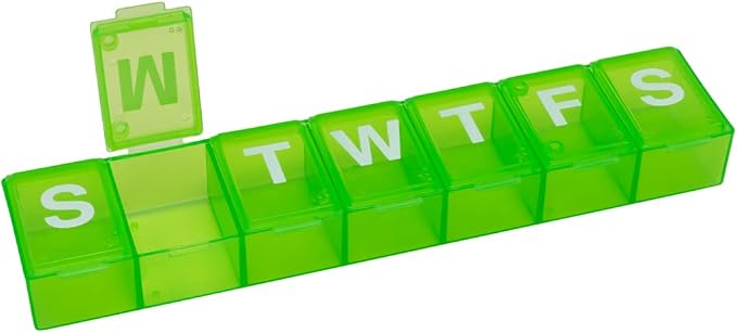 Ezy Dose Weekly (7-Day) Pill Organizer, X-Large Medicine Planner, Green