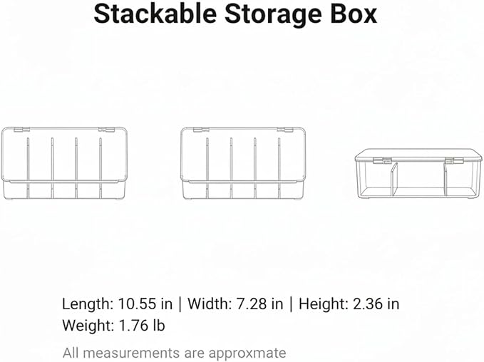 Clear Stackable Storage Box with Dividers, Dustproof Flip-Top Organizer for Desk Drawer, Transparent PET Container (1 Pack)