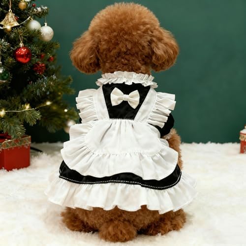 Pet Maid Outfit Cat Princess Dresses Adorable Costume for Cats Dogs Birthday Party, Black White S