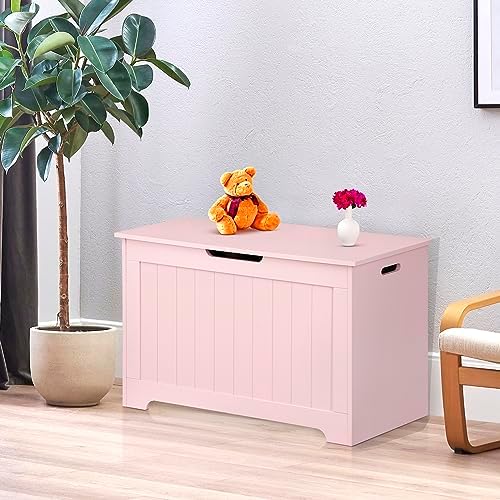 Wooden Storage Chest,30/40 Inch Storage Trunk w/2 Safety Hinges, Storage Bench, Modern Lift Top Chest Box Organizer (Pink, 30 L x 15.7 W x19 H Inch)