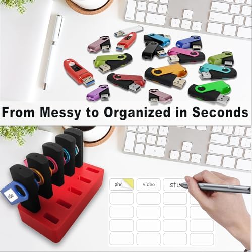 Flash Drive Desk Organizer Stand FEWINA USB Holder Storage Electronic Accessories Organizer for USB Flash Drive Stand, Thumb Drive Holder, Jump Drive Stands, Red