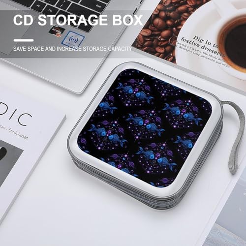40-Disc Capacity CD/DVD Case Astrology Pisces Zodiac Sign, Hard Plastic Protective Storage Binder with Zipper, Portable Organizer for Car Home Office