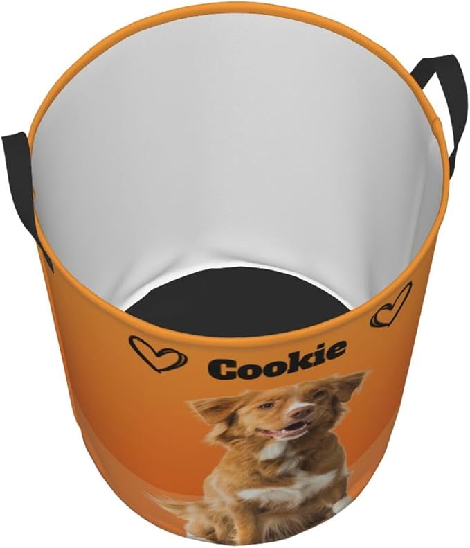 Personalized Large Dog Toy Storage Basket Bin Collapsible Custom Pet Stuff Box Chest Container for Living Room Organizer for Dog Toys,Dog Food,Blankets,Clothing (Orange)