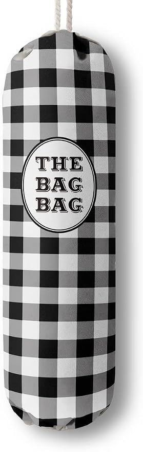 THE BAG BAG Plastic Bag Holder, Black and White Buffalo Check Plaid Grocery Bag Dispenser, Hanging Trash Bag Storage Organizer for Kitchen, Laundry Room, Pantry, Farmhouse Decor, Gifts For Grandma Mom