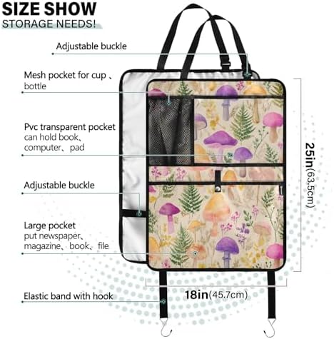 2 Pack Back Seat Car Organizer with Storage Pockets Kick Mats Back Seat Protector Hanging Car Organizer Automotive Seat Back Cover Organizers Mushroom Colorful Pattern