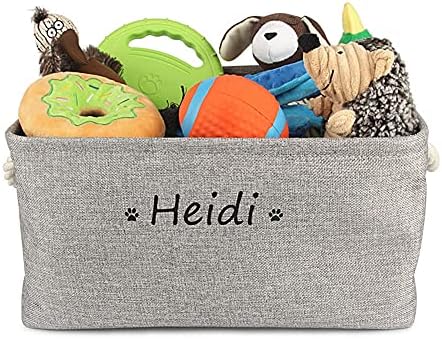 Dog Toy Storage Basket Bin with Personalized Pet's Name - Collapsible Rectangular Storage Box Chest Organizer for Dog Toys,Dog Coats,Dog Clothing,Dog Apparel & Accessories (Beige, L)