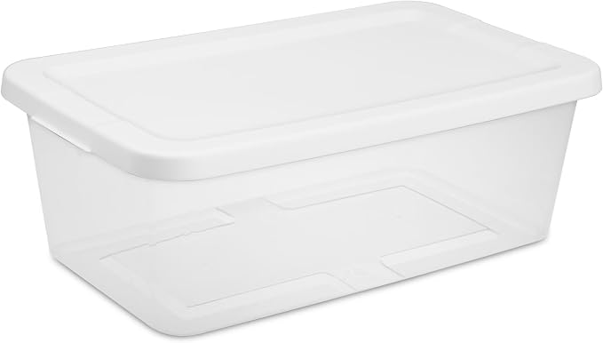 (10) 6 Quart Small Storage Bins, Clear Plastic Storage Containers with Snap-on Lids, White