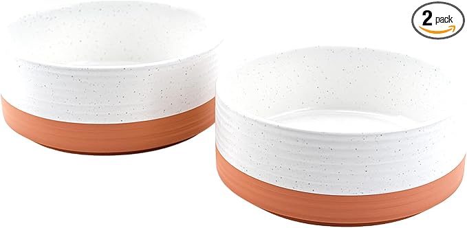 SPUNKYJUNKY Ceramic Dog and Cat Bowls 2 Pack, 6.1'' Dog and Cat Food Water Double Feeding Bowls Non-Slip for Cats and Medium Sized Breed Dogs Microwave Dishwasher Safe - 28.7 OZ, 2pcs, Pattern White
