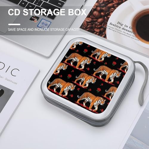 Portable Hard Shell DVD Storage Animal Print Tigers, 40-Disc Binder with Carry Strap, Protective Case for Movies Music Travel