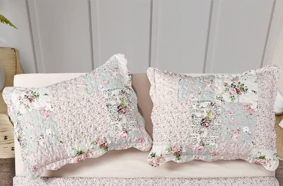 Brilliant Sunshine Traditional Rose & Sage Pillowshams Set, 20"x26"+2" | Patchwork Design, Quilted Standard Pillowcases, Washable Scallop Edge Pillow Covers, Pack of 2