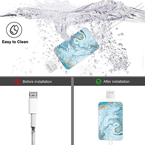 Marble Cable Protector for iPhone Type-c Charger,Sparkle Bling Marble Liquid Pattern 4 PCS Set Cable Protector for Women Girls Kids,Cable Chomper,Phone Charger Saver-Blue/White/Green/Purple