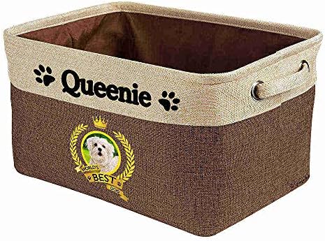 Custom Name Collapsible Dog Toy Storage Basket Bin World's Best Dog Cute Maltese Poodle Dog Foldable Pet Toy Box Closet Shelf Baskets Organizer for Bedroom Home Dog Cat with Handles Brown