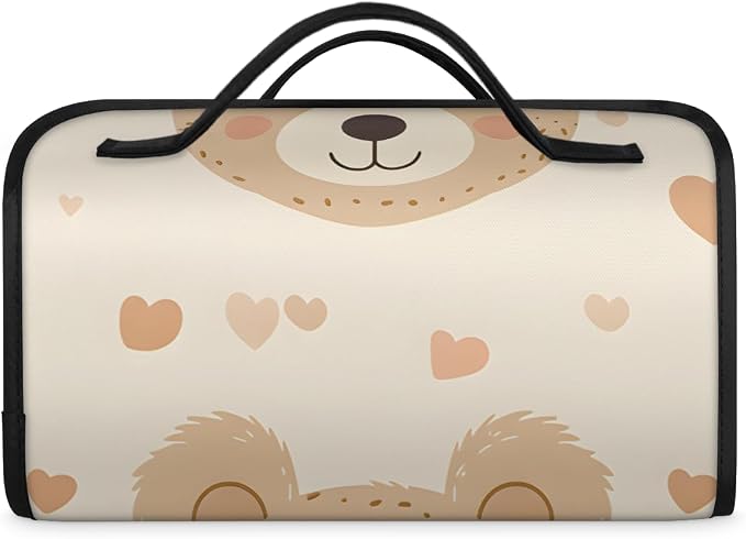 Bear Makeup Bag for Women Hanging Roll-Up Travel Organizer Toiletry Kit with 4 Removable Compartments, Cute Bear
