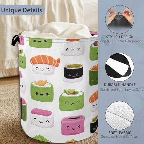 Cute Sushi Laundry Basket,Japanese Foldable Oxford Cloth Tote Bag Laundry Hamper Clothes Storage Bucket Organizer for Bedroom Laundry Storage Dormitories 16" x 20.8"