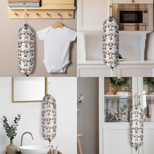 Pardick Plastic Bag Holder Butterfly Flower Highland Cow Wall Mount Grocery Bag Holder Wasgable Plastic Bag Dispenser Garbage Bag Organizer for Home Kitchen Decor, Gifts for Women Mom Family Friends