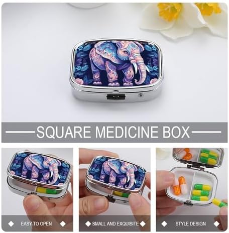 Pill Organizer, Portable Pill Box, Travel 7 Day Pillcase Purple Elephant Medicine Organizer 2 Compartments Medicine Container for Vitamins, Medications, Fish Oil and Supplements
