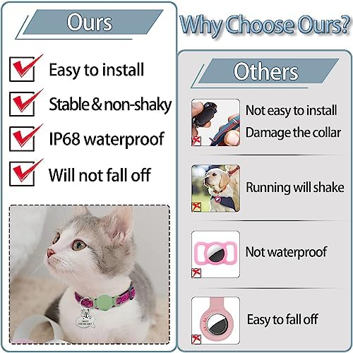 Waterproof Dog Collar with Airtag (1st & 2nd Gen) Holder, 1 Pack | Lightweight Silicone Hidden AirTag Holder for Dog Collar, Anti-Lost AirTag Case for Pet Cat Dog (Green)