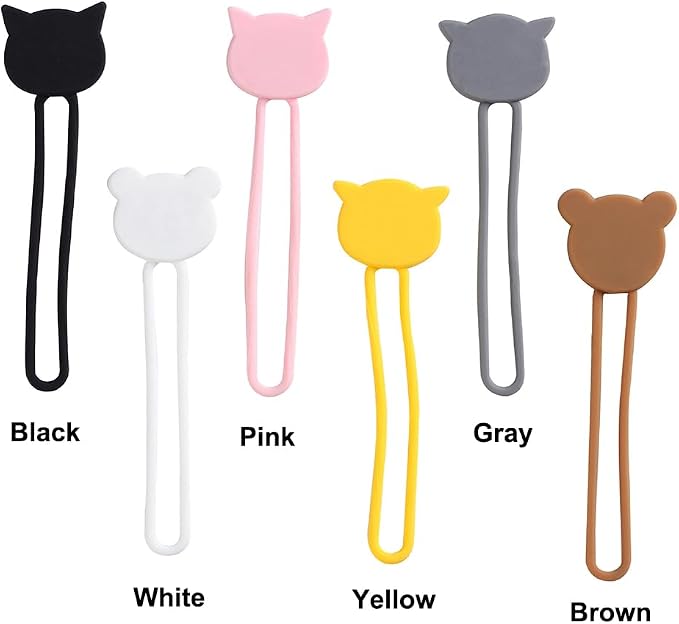 AKOAK Power Cord Organizer - Reusable Silicone Animal Shape Cord Winders - Headphone, Data, Mouse, Umbrella, Coat Hanger - Pack of 6