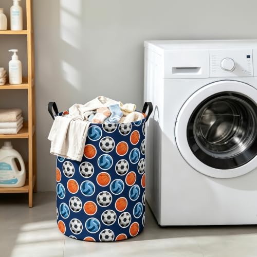 Round Laundry Basket Collapsible Storage Hamper Organizer Ball Sports | Waterproof Canvas Foldable Baskets with sturdy Handles Multi-scene Organizer for Home Play Bedroom Gift Bin
