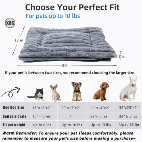 20 Inch Ultra Soft Comfy Pet Bed, Tiny Dog Bed, Washable Anti-Slip Crate Pad Sleeping Cushion Mat for XX-Small Dogs, Indoor Cats & Cat Carrier, Grey