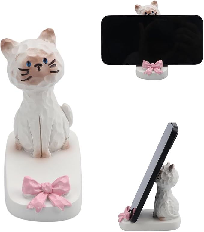 Cute Kitten Phone Stand Adorable Sitting Cat Phone Holder Cartoon Animal Mobile Holder Tablet Stand Cat Desk Ornament