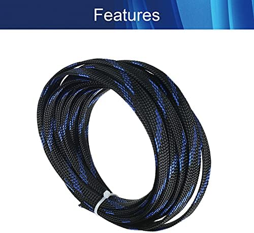 Jutagoss PET Expandable Braided Cable Sleeve, 16.4ft - 5/16 inch Black Blue Cable Management Sleeve, Wire Loom Tube Cord Protector for USB Cable, Power Cord, Audio Video and More, 1Pc