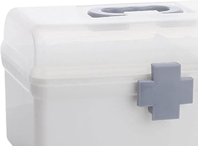 Portable First Aid Carrying Case Organizer Bin Medicine Storage Box with Organizing Holder with Handle Stationery, Clear, 21.2x12x12.5CM