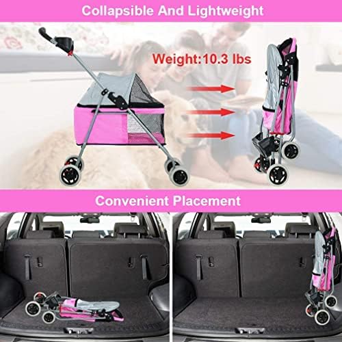 Stress Free Pet Stroller for Medium Small Dogs 4 Wheels Folding Portable Cat Dog with Cup Holders Removable Liner Easy to Carry(C)