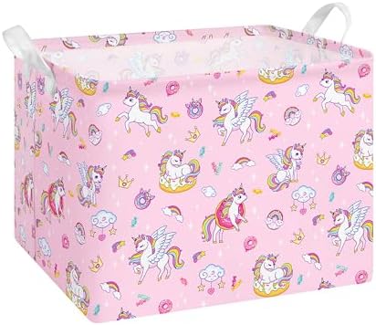Collapsible Storage Basket Collapsible Fabric Laundry Basket with Handles | Spacious 15.7"×11.8"×11.8" size Folding Design Easy to Store Sturdy Fabric with Reinforced Handle Easy to Clean