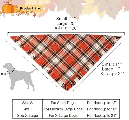 ADOGGYGO Fall Thanksgiving Dog Bandana, Autumn Plaid Dog Scarf, Small