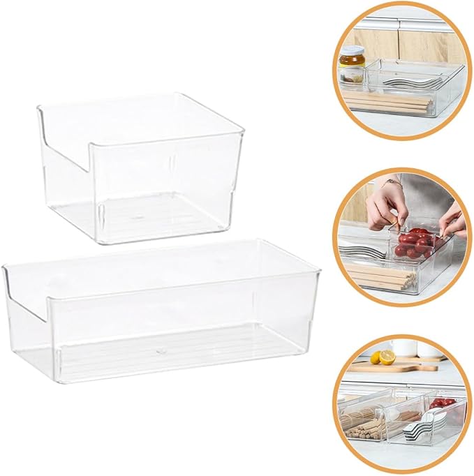 2Pcs Pet Desktop Drawer Organizing Boxes with Dividers, Small and Medium Storage Bins for Office Supplies and Cosmetics, Desk Organizer for Stationery and Clutter Management