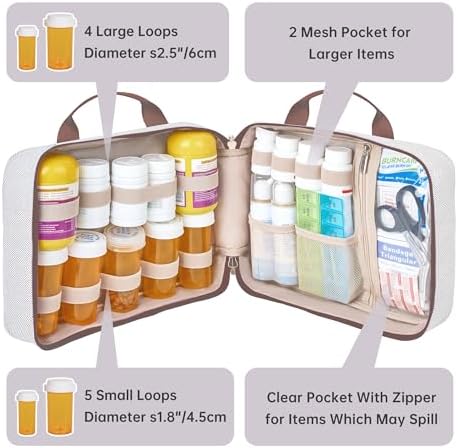 Lexeeco Travel Medicine Organizer Bag for Pill Bottle Organizer Storage | Medication Bag with Lockable Zipper,Portable Pill Carrier Bags for Travel,Medical Supplies Bag for Vitamins Home Fish Oil