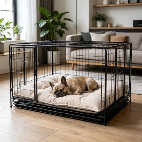 Chew Proof Dog Bed for Crate, Indestructible Durable Kennel Mat with Reinforced Corners, Large Washable Chew Resistant Pet Pad for Small Chewers (Beige, 29"×23")