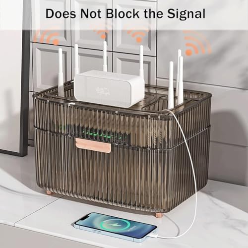 DOUKI PET Desktop WiFi Router Storage Box Wall Hanging Cord Organizer Box and Cover Four Layers Shelf Bracket for TV Components