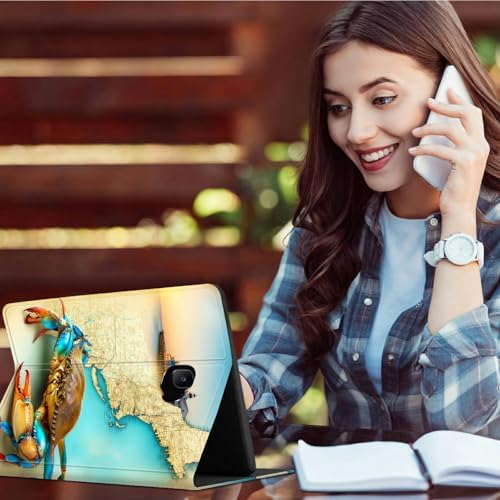 for Samsung Galaxy Tab A 10.1" 2016 SM-T580/T585/T587 Case | Slim Leather Smart Cover with Multi-Angle Anti-Slip Stand [Auto Wake/Sleep] Shell for Women Men - Map Crab