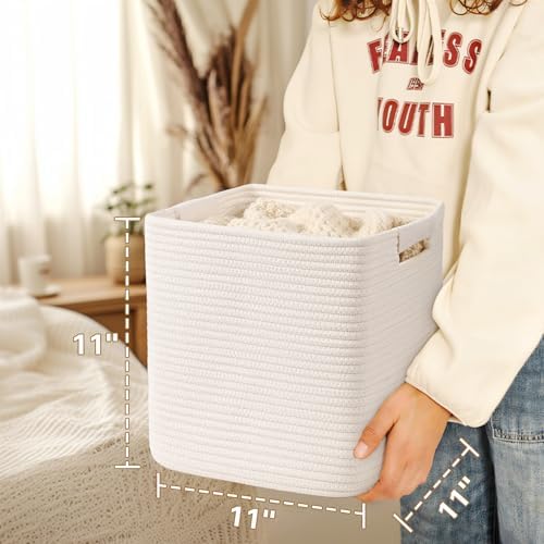 11 Inch Storage Cubes, 6 Pack Cube Storage Bins for Organizing, Cotton Rope Woven Baskets for Shelves, Bathroom, Kids Room, Closets, Baby Nursery
