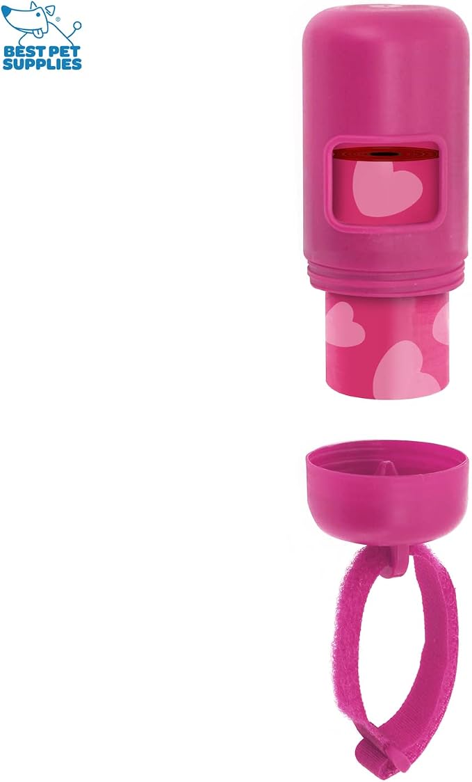 Best Pet Supplies Dog Poop Bag Holder Leash Attachment with Reusable Dispenser for Travel, Walking, Park, and Outdoor Use, Durable with Clip-On - Fuchsia, Pack of 2, Plastic Dispenser w/30 Bags