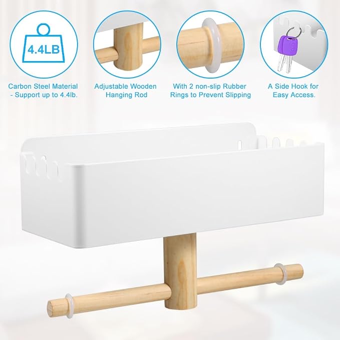 Picowe Dog Leash Holder for Wall, Metal and Wood Dog Leash Hooks, Pet Stuff Storage Shelf Storage for Leashes,Collar, Toys, Treats, Poop Bag (White)
