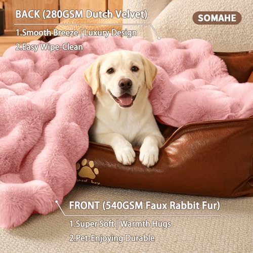 SOMAHE Dog Blanket for Couch Bed, Soft Faux Fur, Large 39x31 Soft Pink