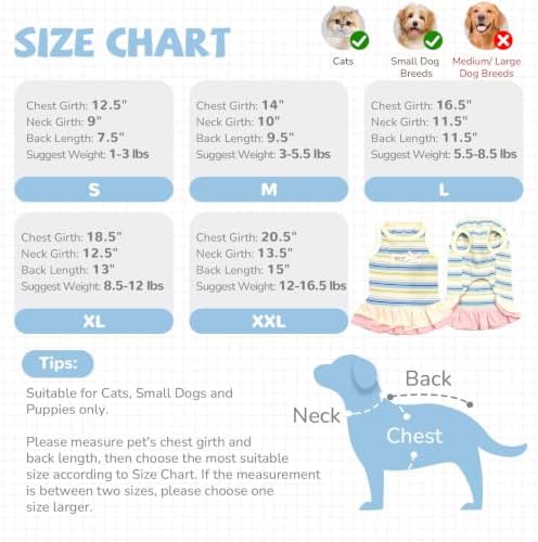 Striped Small Dog Dress Cute Pink Girl Dogs Cats Clothes, Blue L