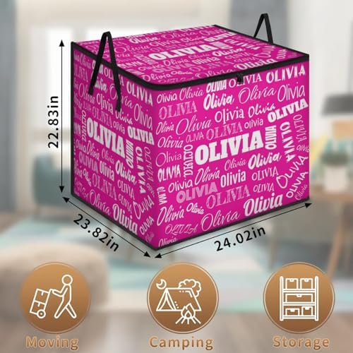 Personalized Storage Bags with Lid Large Blanket Clothes Rosy Pink Organization and Storage Containers for Comforters,Bedding, Foldable Organizer with Reinforced Handle