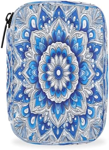 Pill Organizer Box Blue Mandala Ethnic 7-Day Weekly Medicine Pill Case Travel Pill Container Portable Pill Holder Storage Purse Bag Small Compact Size for Vitamin Supplement Birth Control