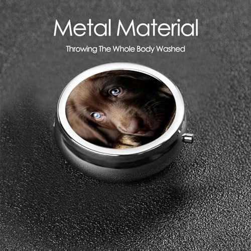 Pill Box 3 Compartment Medicine Pill Case for Pocket or Purse Mini Metal Pillcase Puppies Dog Pill Holder Vitamin Organizer Portable Travel Pills Container to Hold Supplements Vitamins