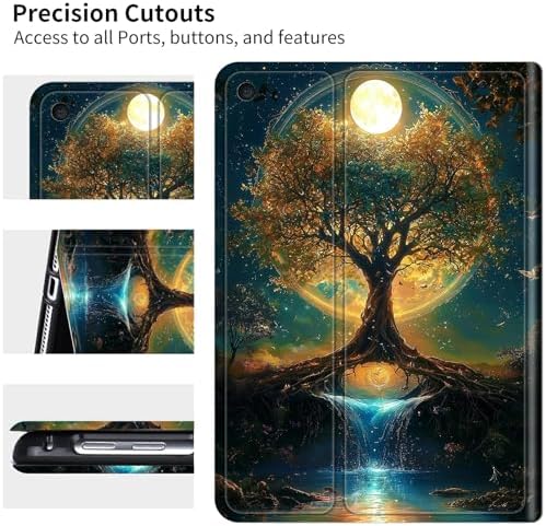 for Samsung Galaxy Tab A9 8.7 Inch 2023 (SM-X110/X115/X117) Case | Slim Leather Smart Cover with Multi-Angle Anti-Slip Stand [Auto Wake/Sleep] Shell for Women Men - Moon Orange Tree