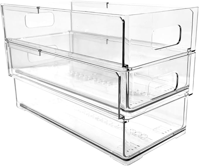 Isaac Jacobs 2-Pack Clear Expandable Storage Bins - Small | 11"-19" L x 5.8" W x 4.8" H, Plastic Organizer with Cut-Out Handles, Adjustable Length from 11-19" for Home, Kitchen & Office