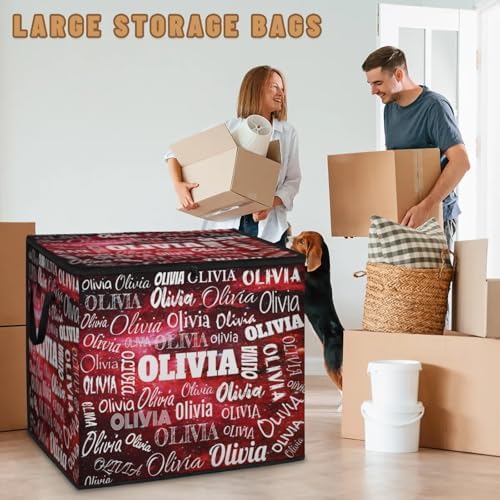 Custom Extra Large Storage Baskets Named with Lid, Personalized Storage Bins Basket Boxes Handles for Clothes Blanket Bedroom Closet Organizing Toys Shelves, Watercolor Red Galaxy Background