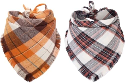 Fall Dog Bandana Autumn Thanksgiving Plaid Reversible Triangle Bibs Scarf