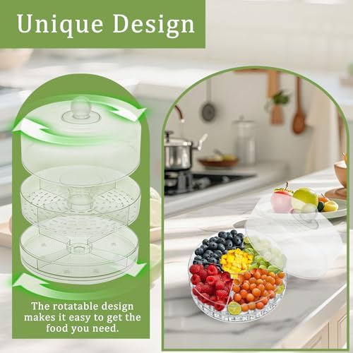 Chilled Condiment Server, 4 Compartment Fruit Serving Bowl, Clear Serving Tray Platter, Ice Cooled Condiment Serving Container, Chilled Garnish Tray Bar Caddy for Party Supplies & Bar